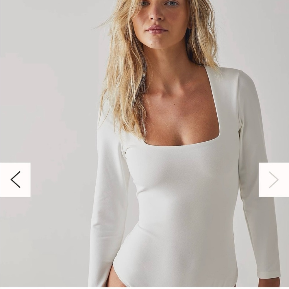 Free People White Long Sleeve Bodysuit Sz M